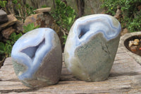 Polished Blue Lace Agate Geode Specimens x 2 From Nsanje, Malawi - Toprock Gemstones and Minerals