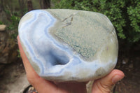 Polished Blue Lace Agate Geode Specimens x 2 From Nsanje, Malawi - Toprock Gemstones and Minerals