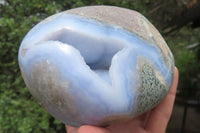 Polished Blue Lace Agate Geode Specimens x 2 From Nsanje, Malawi - Toprock Gemstones and Minerals