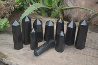 Polished Black Basalt Point-Prisms x 12 From Antsirabe, Madagascar - Toprock Gemstones and Minerals