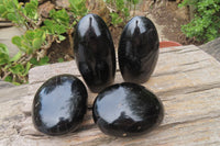Polished Black Tourmaline Standing Free Forms x 4 From Madagascar - Toprock Gemstones and Minerals