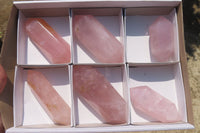 Polished Double Terminated Rose Quartz Points x 6 From Madagascar - Toprock Gemstones and Minerals