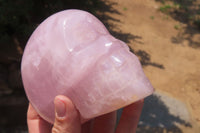 Polished Rose Quartz Skull Carvings x 2 From Madagascar - Toprock Gemstones and Minerals