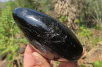 Polished Black Tourmaline Standing Free Forms x 3 From Madagascar - Toprock Gemstones and Minerals