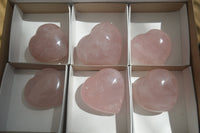 Polished Rose Quartz Gemstone Hearts x 6 From Madagascar - Toprock Gemstones and Minerals