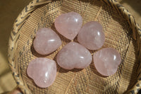 Polished Rose Quartz Gemstone Hearts x 6 From Madagascar - Toprock Gemstones and Minerals