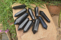 Polished Double Terminated Black Basalt Points x 12 From Madagascar - Toprock Gemstones and Minerals