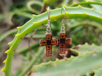 Polished Pair of Baltic Amber Cross Carved Earrings In Sterling Silver - Sold Per Pair - From Poland - Toprock Gemstones and Minerals