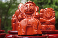 Polished Red Jasper Far Eastern Carved Gods on Wooden Stands - sold per Set of 7 - From South Africa - Toprock Gemstones and Minerals