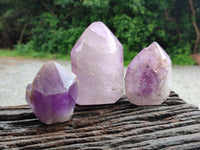 Polished Smokey Amethyst Window Quartz Point-Prism x 3 From Akansobe, Madagascar - Toprock Gemstones and Minerals