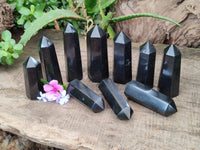 Polished Black Basalt Point-Prisms x 12 From Antsirabe, Madagascar - Toprock Gemstones and Minerals