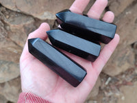 Polished Black Basalt Point-Prisms x 12 From Antsirabe, Madagascar - Toprock Gemstones and Minerals