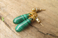 Polished Pair of Malachite Tear Drop Stud Earrings - Sold Per Pair - From Congo - Toprock Gemstones and Minerals