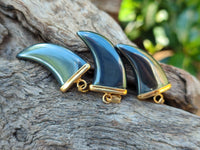 Polished Silver Hematite Lions Claw Pendant with Gold Cap & Bail - Sold Per Item - From China - Toprock Gemstones and Minerals