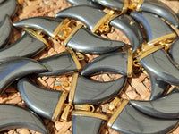 Polished Silver Hematite Lions Claw Pendant with Gold Cap & Bail - Sold Per Item - From China - Toprock Gemstones and Minerals