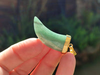 Polished Large Aventurine Lions Claw Pendant with Gold Cap & Bail - Sold Per Item - From Zimbabwe - Toprock Gemstones and Minerals