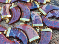 Polished Large Brecciated Red Jasper Lions Claw Pendant with Gold Cap & Bail - Sold Per Item - From South Africa - Toprock Gemstones and Minerals