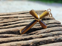 Polished Golden Tigers Eye Cross Pendants with Brass Clasp and Trim - Sold Per Item - From South Africa - Toprock Gemstones and Minerals
