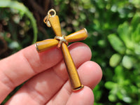 Polished Golden Tigers Eye Cross Pendants with Brass Clasp and Trim - Sold Per Item - From South Africa - Toprock Gemstones and Minerals