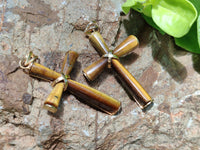 Polished Golden Tigers Eye Cross Pendants with Brass Clasp and Trim - Sold Per Item - From South Africa - Toprock Gemstones and Minerals
