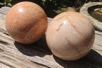 Polished Peach Moonstone Spheres x 2 From Madagascar - Toprock Gemstones and Minerals