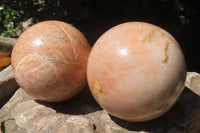 Polished Peach Moonstone Spheres x 2 From Madagascar - Toprock Gemstones and Minerals