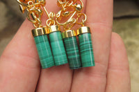 Polished Pair of Malachite Cylinder Clip On Earrings - Sold Per Pair - From Congo - Toprock Gemstones and Minerals