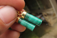 Polished Pair of Malachite Cylinder Clip On Earrings - Sold Per Pair - From Congo - Toprock Gemstones and Minerals