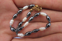 Polished Hematite and Freshwater Pearl Beaded Bracelet- Sold Per Item - From Southern Africa - Toprock Gemstones and Minerals