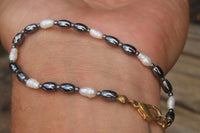 Polished Hematite and Freshwater Pearl Beaded Bracelet- Sold Per Item - From Southern Africa - Toprock Gemstones and Minerals