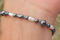 Polished Hematite and Freshwater Pearl Beaded Bracelet- Sold Per Item - From Southern Africa - Toprock Gemstones and Minerals