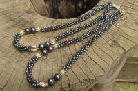 Polished Hematite and Freshwater Pearl Twisted Beaded Necklace - Sold Per Item - From Southern Africa - Toprock Gemstones and Minerals