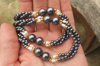 Polished Hematite and Freshwater Pearl Twisted Beaded Necklace - Sold Per Item - From Southern Africa - Toprock Gemstones and Minerals