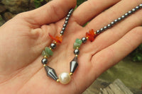 Polished Hematite, Carnelian, Aventurine and Freshwater Pearl Beaded Necklace - Sold Per Item - From Southern Africa - Toprock Gemstones and Minerals