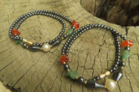 Polished Hematite, Carnelian, Aventurine and Freshwater Pearl Beaded Necklace - Sold Per Item - From Southern Africa - Toprock Gemstones and Minerals