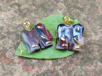Polished Banded Tiger Iron Jasper Elephant Pendant with 9ct Gold Bail and Trim - Sold Per Item - From Australia - Toprock Gemstones and Minerals