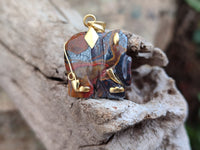 Polished Banded Tiger Iron Jasper Elephant Pendant with 9ct Gold Bail and Trim - Sold Per Item - From Australia - Toprock Gemstones and Minerals