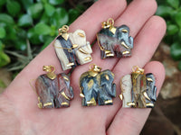 Polished Banded Tiger Iron Jasper Elephant Pendant with 9ct Gold Bail and Trim - Sold Per Item - From Australia - Toprock Gemstones and Minerals