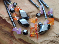 Polished Hematite, Carnelian, Amethyst Beaded Necklace x 3 From Southern Africa - Toprock Gemstones and Minerals