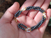 Polished Hematite and Freshwater Pearl Beaded Bracelet - Sold Per Item - From Southern Africa - Toprock Gemstones and Minerals