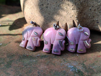 Polished Rhodonite Pink Elephant Pendant with Silver Bail and Trim - Sold Per Item - From Madagascar - Toprock Gemstones and Minerals