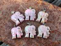 Polished Rhodonite Pink Elephant Pendant with Silver Bail and Trim - Sold Per Item - From Madagascar - Toprock Gemstones and Minerals
