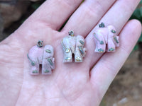 Polished Rhodonite Pink Elephant Pendant with Silver Bail and Trim - Sold Per Item - From Madagascar - Toprock Gemstones and Minerals