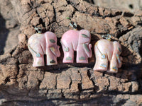 Polished Rhodonite Pink Elephant Pendant with Silver Bail and Trim - Sold Per Item - From Madagascar - Toprock Gemstones and Minerals