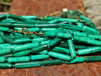 Polished Malachite Barrel Shaped Beaded Necklace - Sold Per Item- From Congo - Toprock Gemstones and Minerals