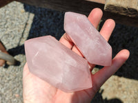Polished Double Terminated Rose Quartz Points x 6 From Ambatondrazaka, Madagascar - Toprock Gemstones and Minerals