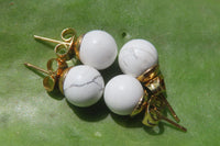 Polished Pair of Lightning Strike Magnesite - Howlite Stud Earrings - Sold per Pair - From Zimbabwe - Toprock Gemstones and Minerals