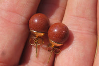 Polished Pair of Goldstone Sunstone Stud Earrings - sold per Pair - From India - Toprock Gemstones and Minerals