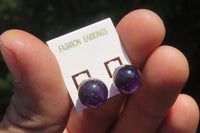 Polished Pair of Gemmy Amethyst Stud Earrings - sold per Pair - From Zambia - Toprock Gemstones and Minerals
