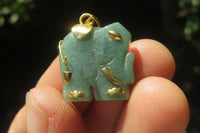 Polished Aventurine Elephant Pendant with 9ct Gold Bail and Trim - Sold Per Item - From Zimbabwe - Toprock Gemstones and Minerals